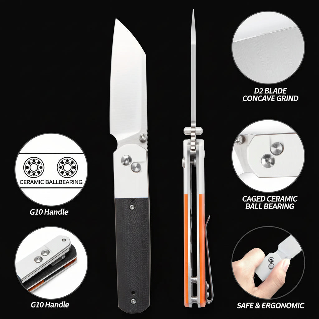 High-Quality D2 Stainless Steel Folding Pocket Knife for Camping, Hunting & Survival