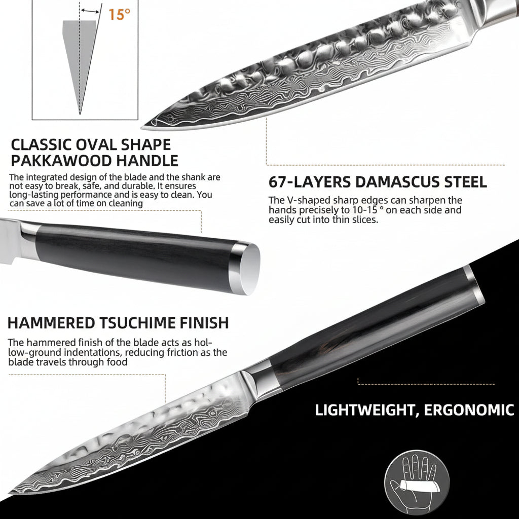 Damascus Steel Fruit & Fillet Knife — Vintage Wood Handle Chef Knife