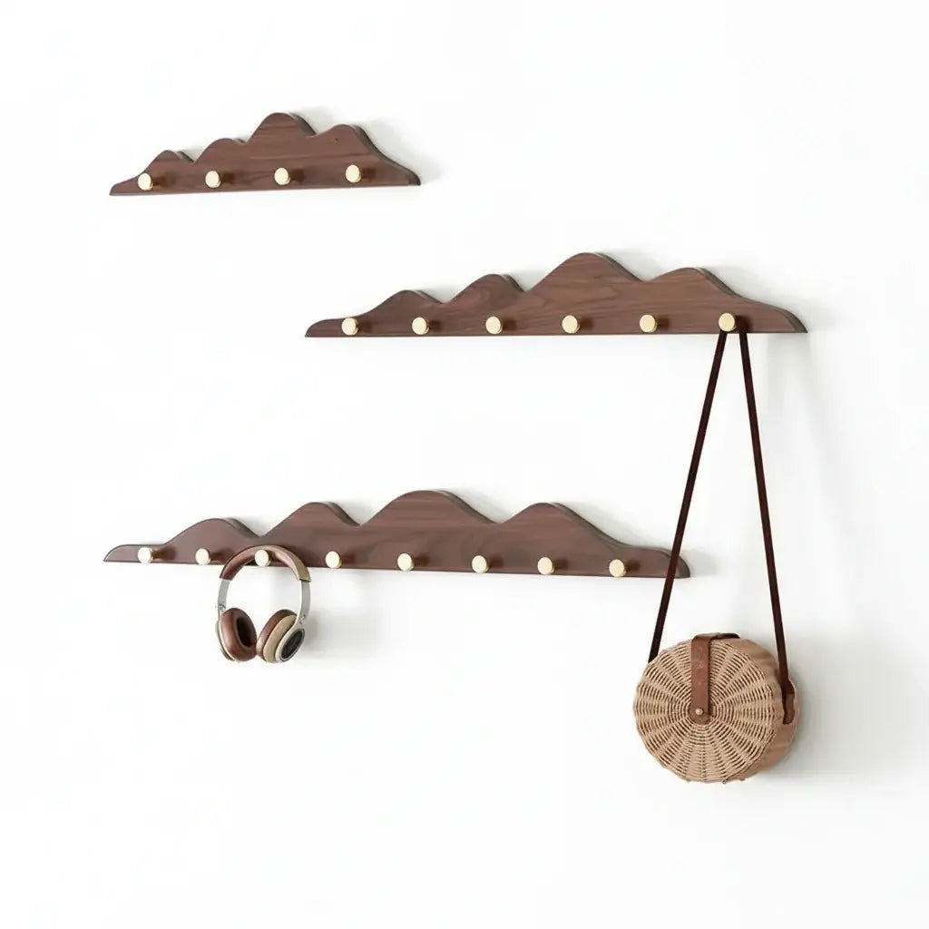 Hill Shape Wooden Wall Hook Rack Coat & Storage Organizer