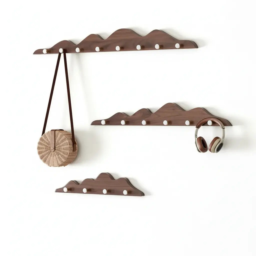 Hill Shape Wooden Wall Hook Rack Long Row Coat & Storage Organizer - Hadi Craft