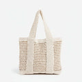 Hollow Cutout Straw beach Bag Casual Large Cotton Thread Woven Bag - Hadi Craft