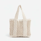 Hollow Cutout Straw beach Bag Casual Large Cotton Thread Woven Bag - Hadi Craft