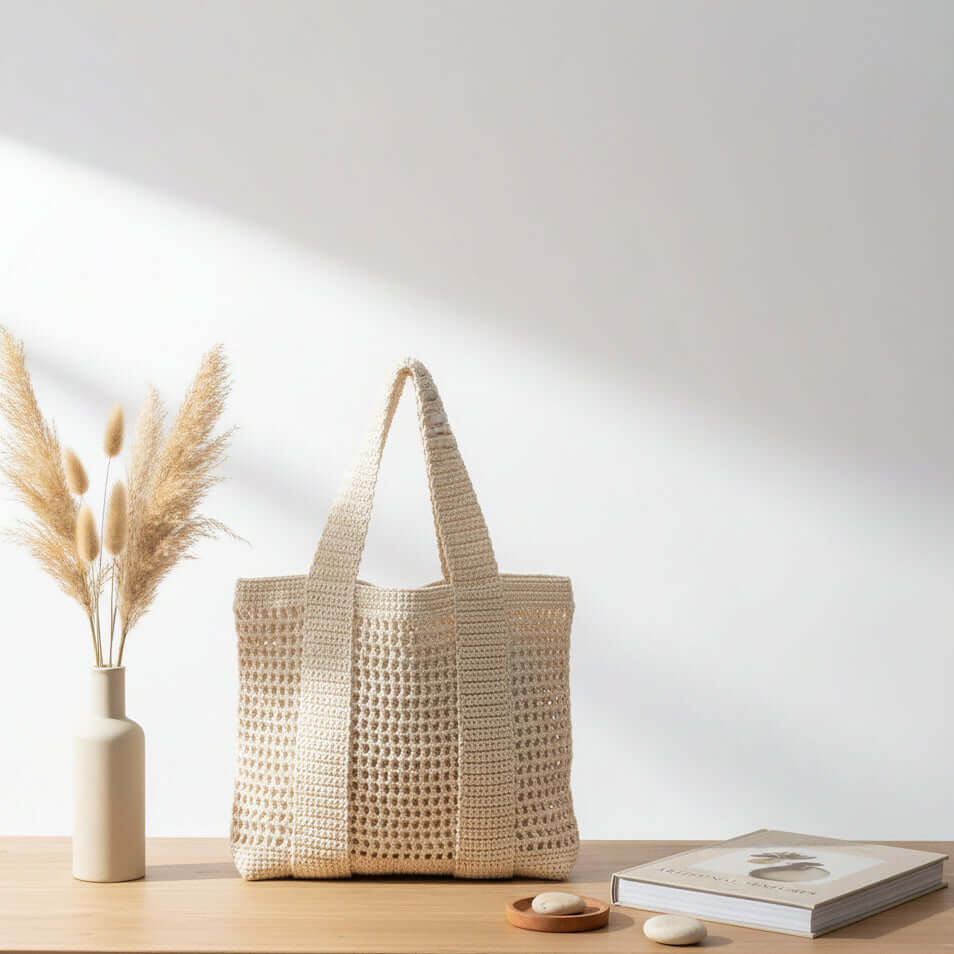 Hollow Cutout Straw beach Bag Casual Large Cotton Thread Woven Bag - Hadi Craft