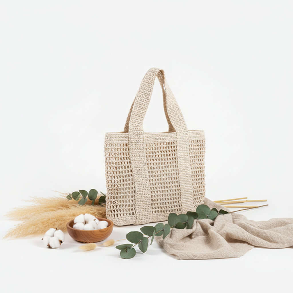 Hollow Cutout Straw beach Bag Casual Large Cotton Thread Woven Bag - Hadi Craft