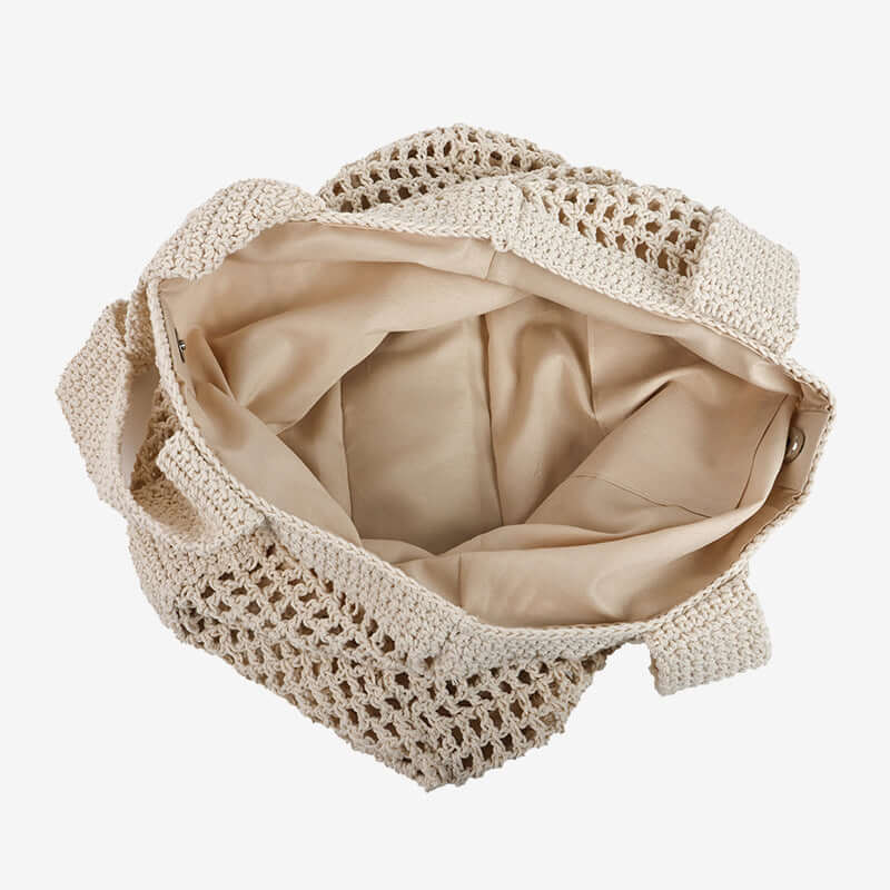 Hollow Cutout Straw beach Bag Casual Large Cotton Thread Woven Bag - Hadi Craft