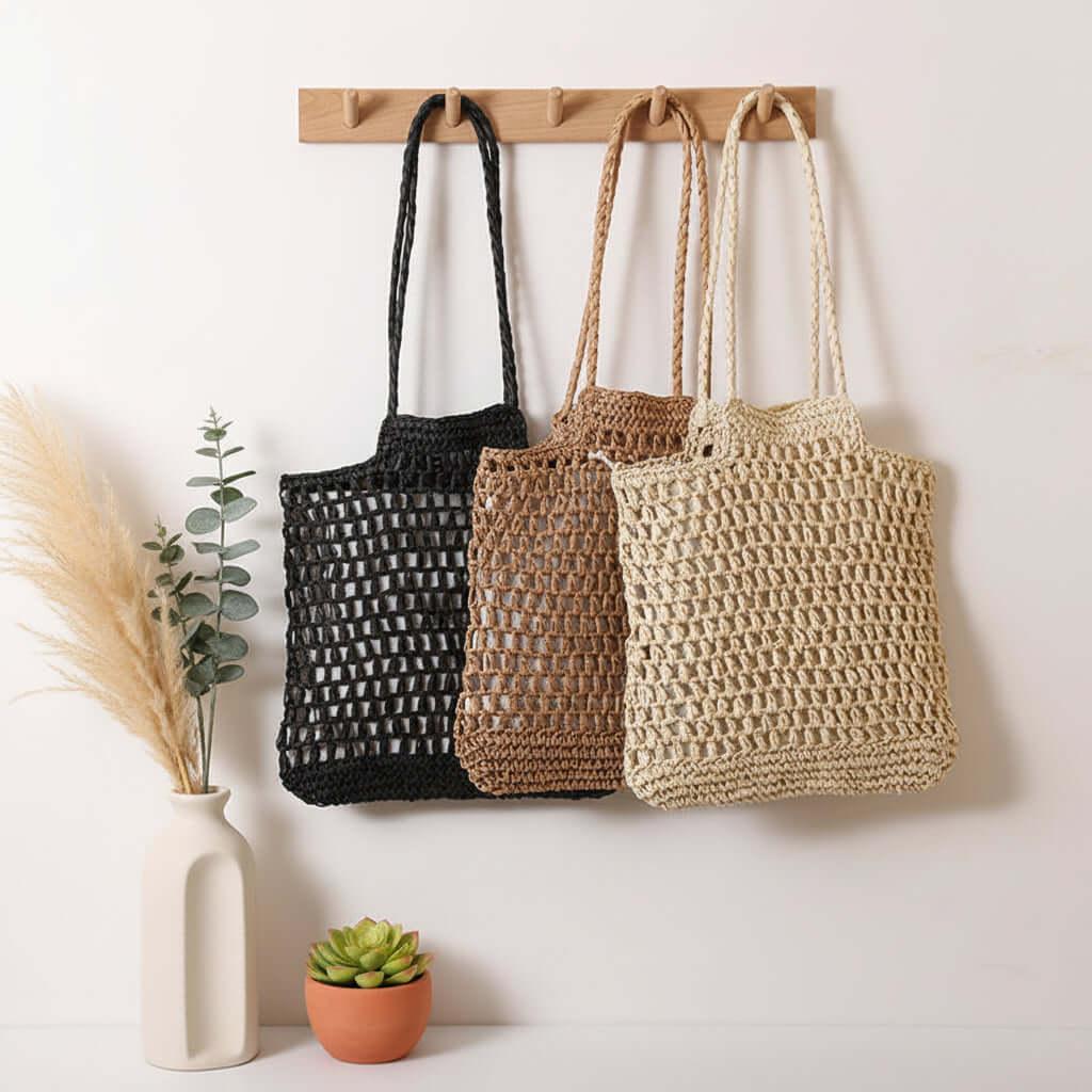 Hollow out straw beach bag Vacation Beach Bag Shoulder Bag - Hadi Craft