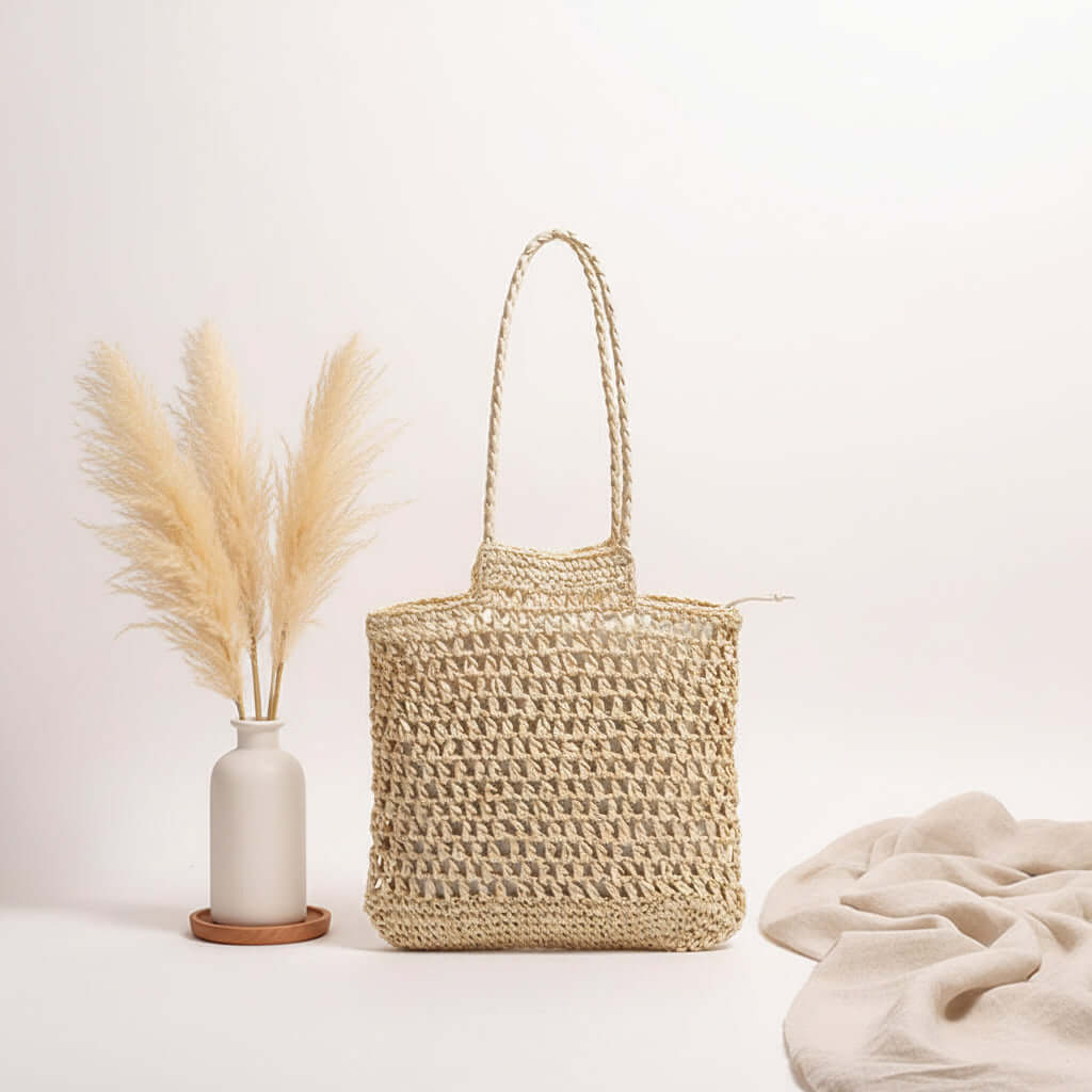 Hollow out straw beach bag Vacation Beach Bag Shoulder Bag - Hadi Craft
