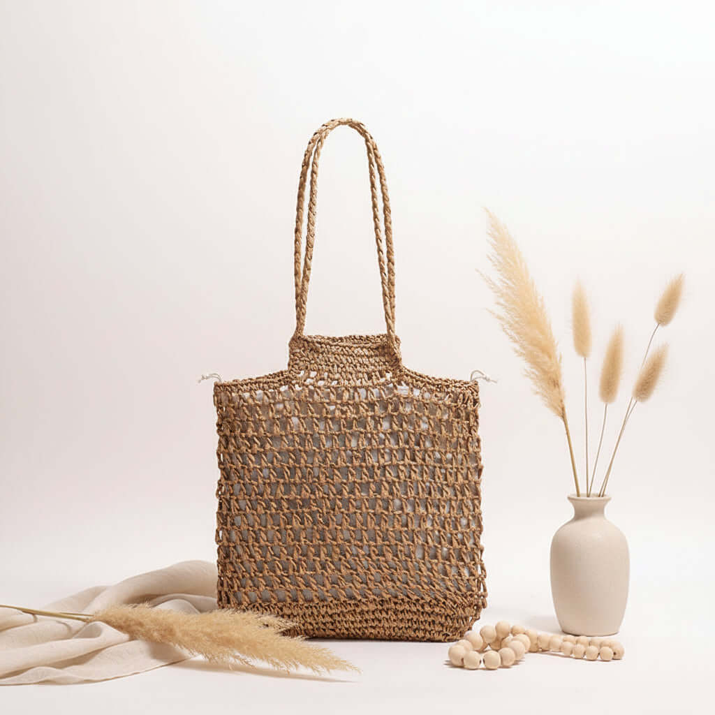 Hollow out straw beach bag Vacation Beach Bag Shoulder Bag - Hadi Craft