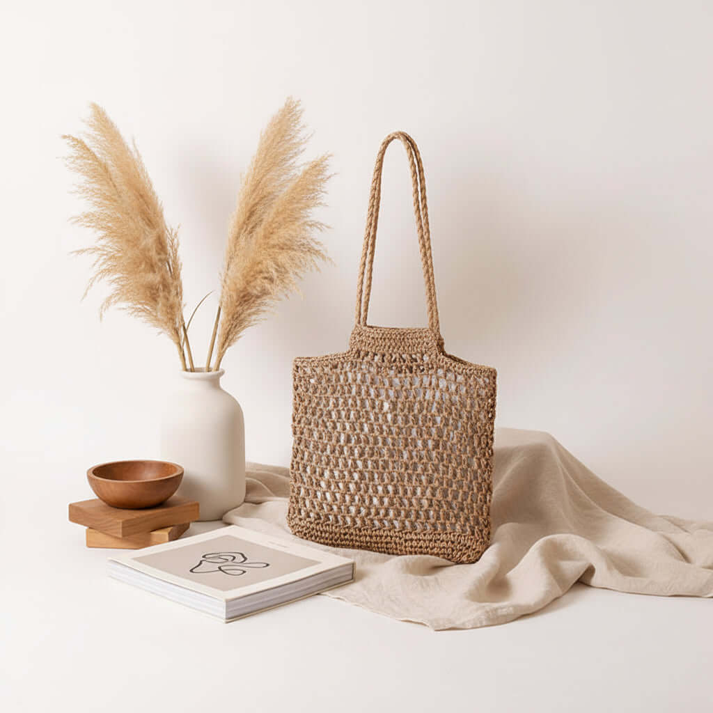 Hollow out straw beach bag Vacation Beach Bag Shoulder Bag - Hadi Craft