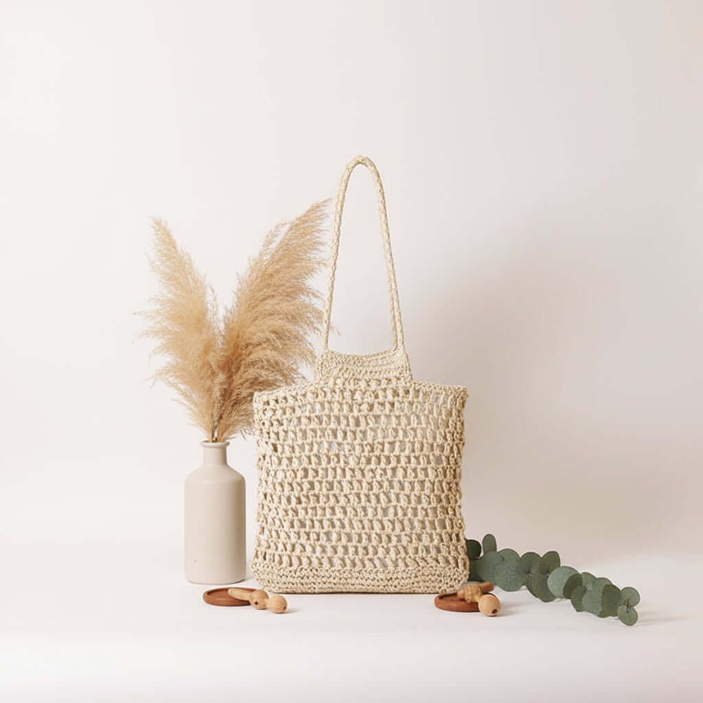 Hollow out straw beach bag Vacation Beach Bag Shoulder Bag - Hadi Craft