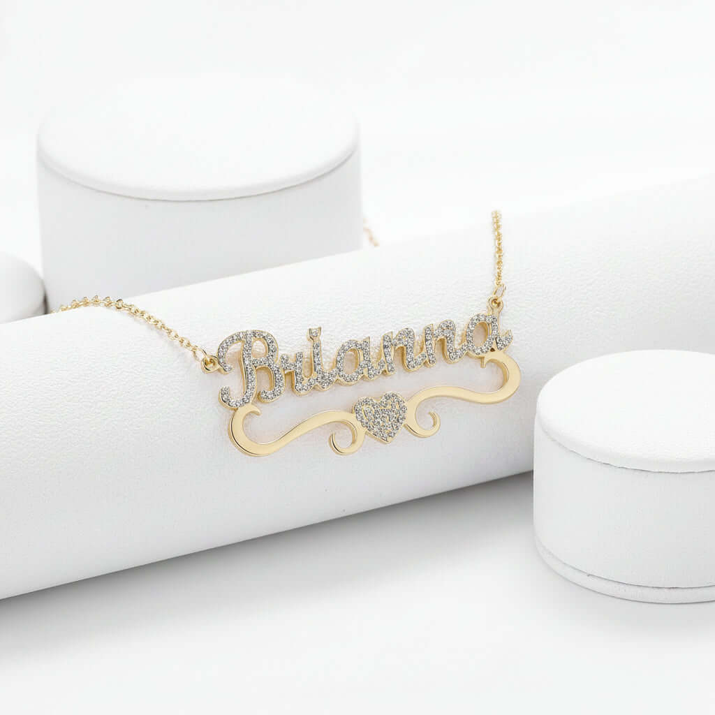 Iced Out Custom Name Necklace with Butterfly – Personalized Heart Jewelry - Hadi Craft