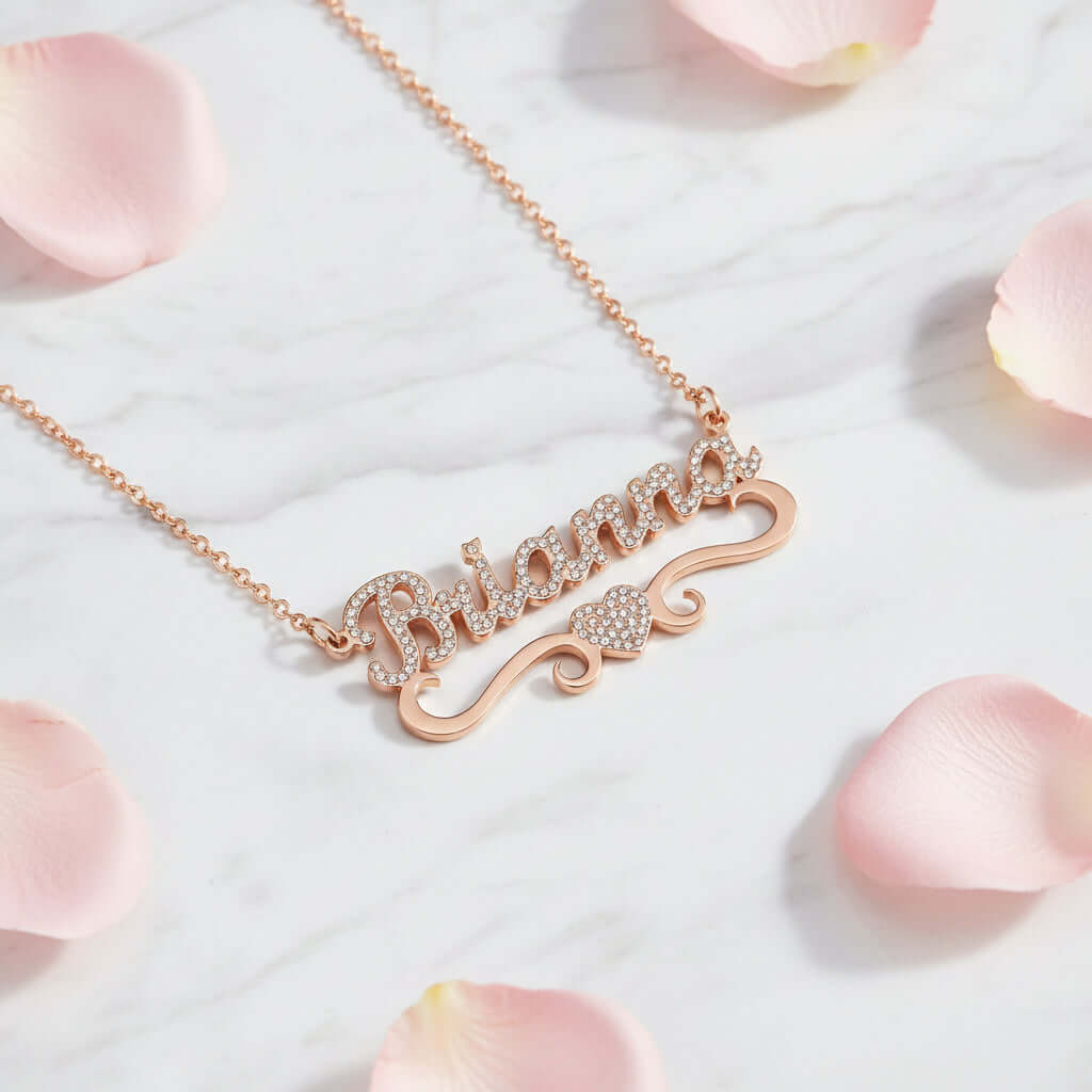 Iced Out Custom Name Necklace with Butterfly – Personalized Heart Jewelry - Hadi Craft