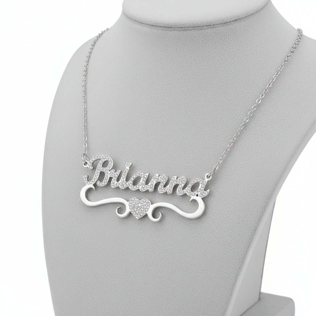 Iced Out Custom Name Necklace with Butterfly – Personalized Heart Jewelry - Hadi Craft