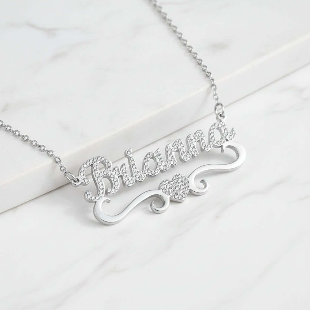 Iced Out Custom Name Necklace with Butterfly – Personalized Heart Jewelry - Hadi Craft