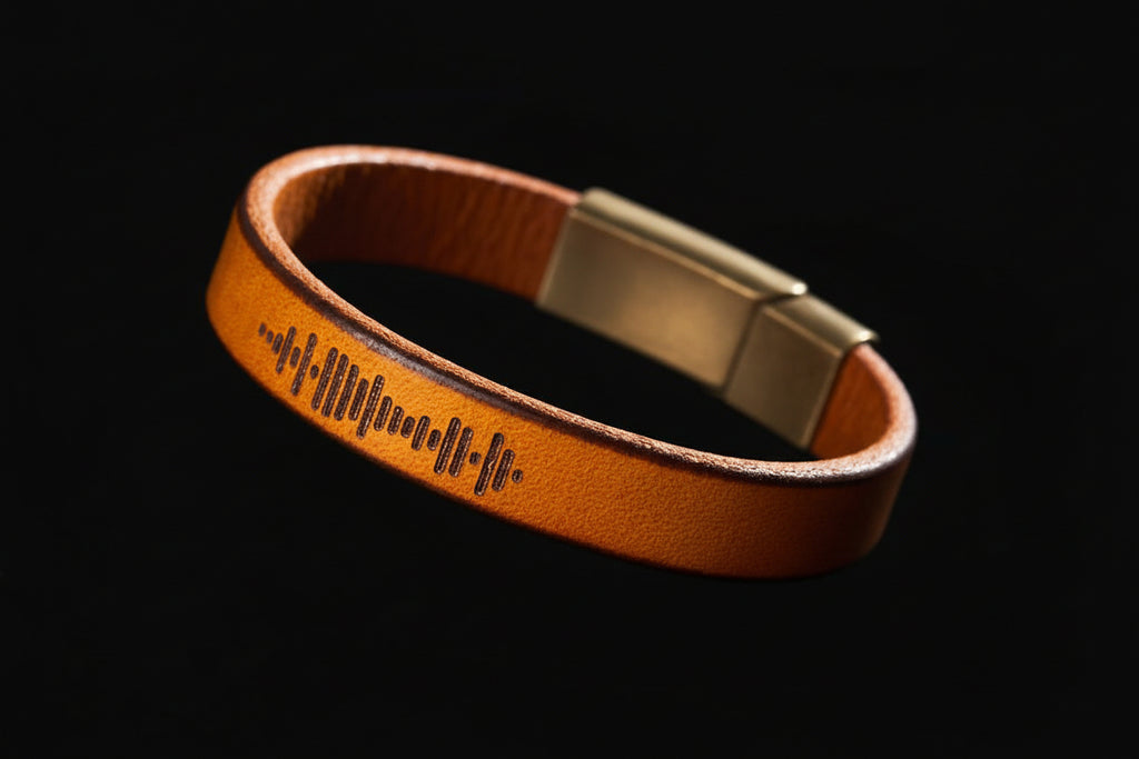 Custom engraved music code PU leather bracelet with magnetic clasp, vintage style.