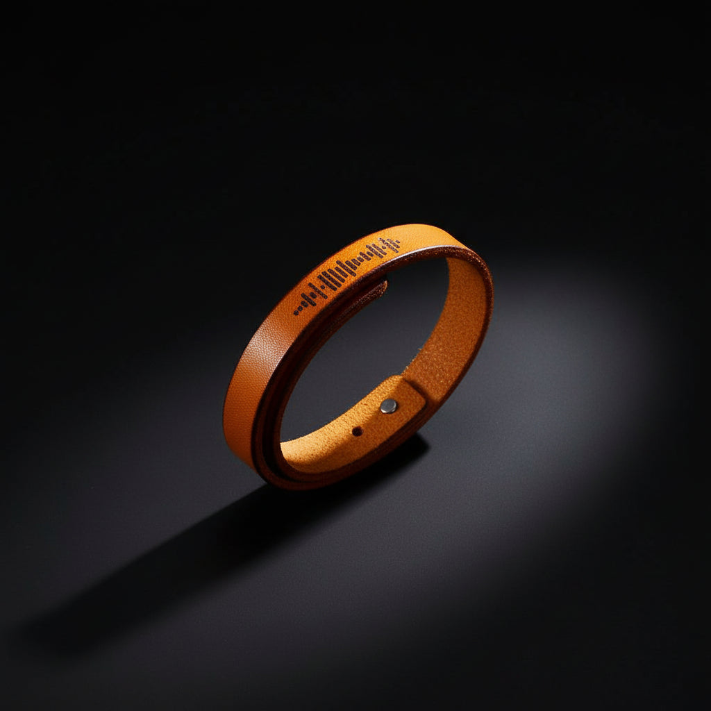 Engraved music code PU leather bracelet, vintage style, perfect gift for music lovers.