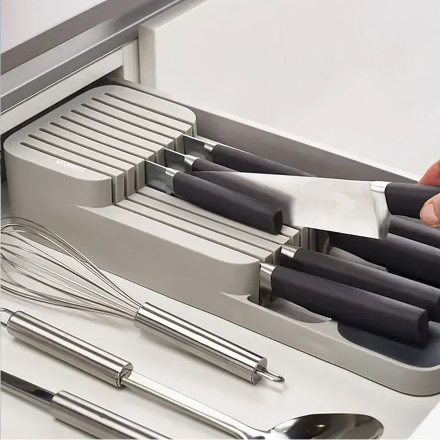 Kitchen knife drawer organizer Knife Storage Box with Separation Slots - Hadi Craft