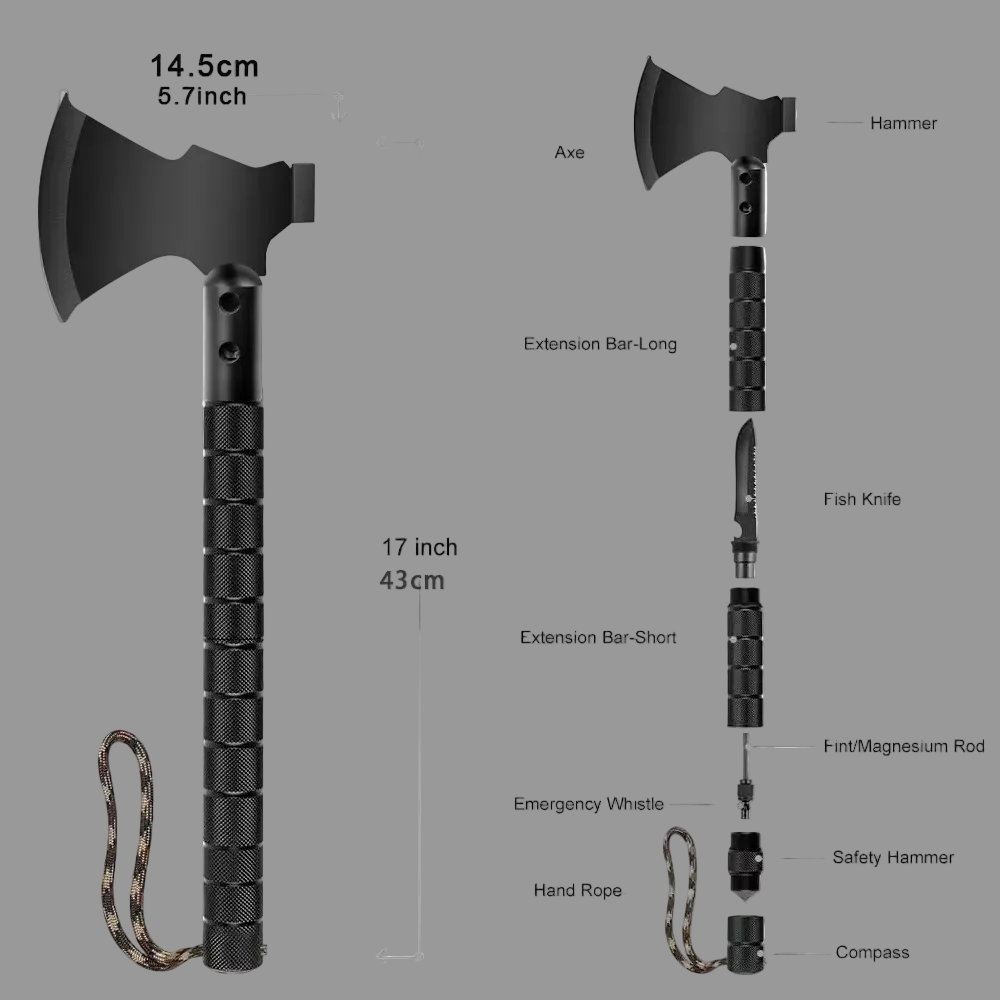 Stainless Steel Multi-Functional Survival Axe & Hammer | Camping, Rock Climbing & Adventure Outdoor Tool