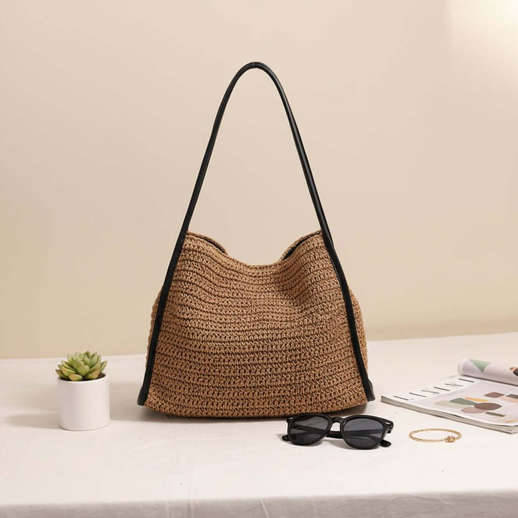 Large capacity straw beach bag French Straw Bag Niche Woven Bag - Hadi Craft