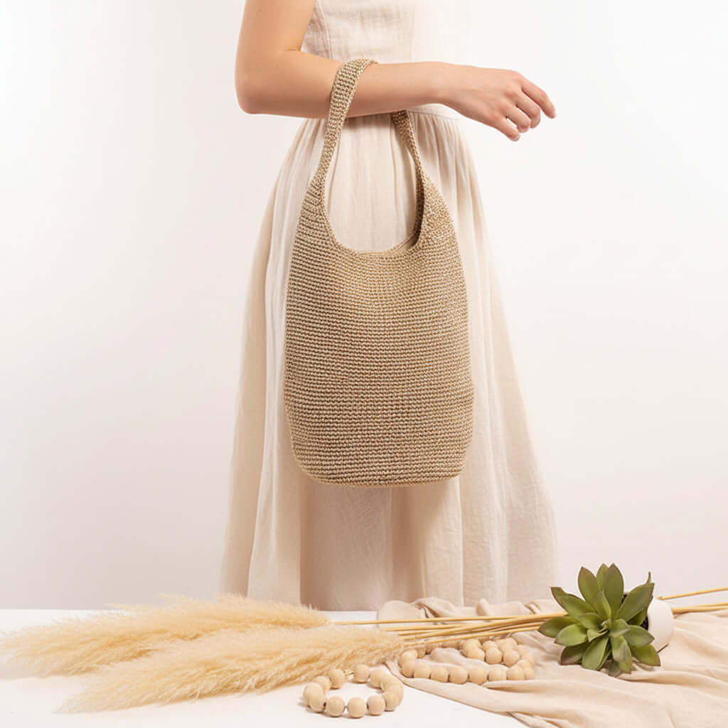 Large capacity straw beach bag Portable Bucket Woven Bag - Hadi Craft