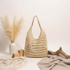 Large capacity straw beach bag Seaside Vacation French Straw Bag - Hadi Craft