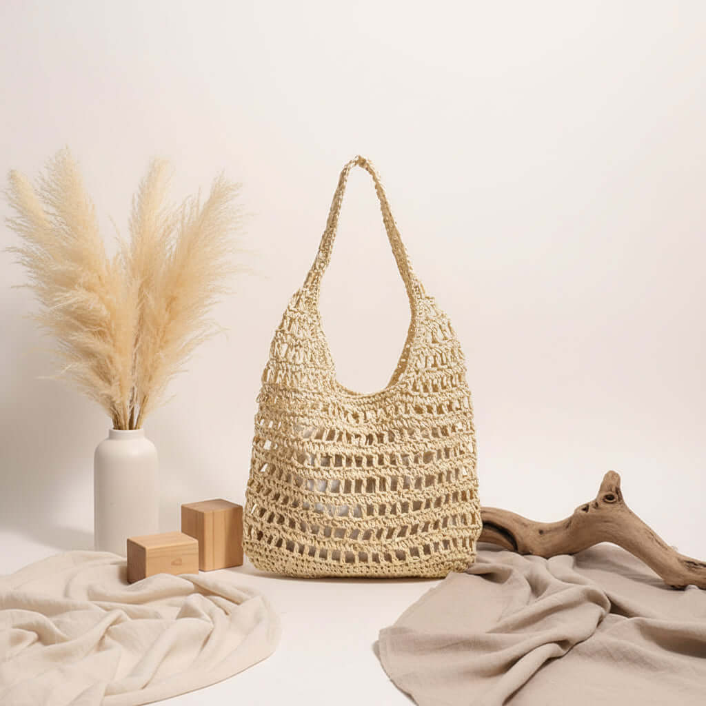 Large capacity straw beach bag Seaside Vacation French Straw Bag - Hadi Craft