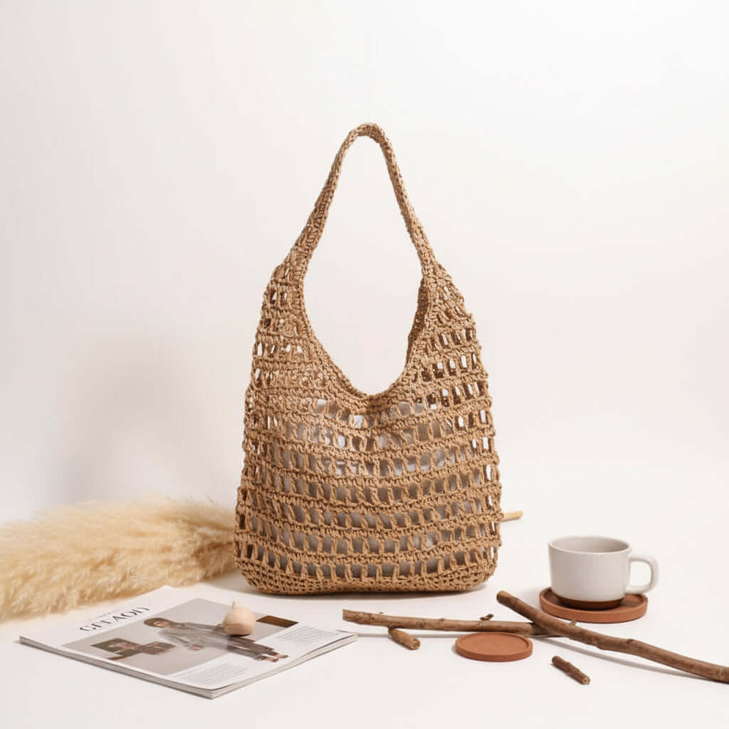 Large capacity straw beach bag Seaside Vacation French Straw Bag - Hadi Craft