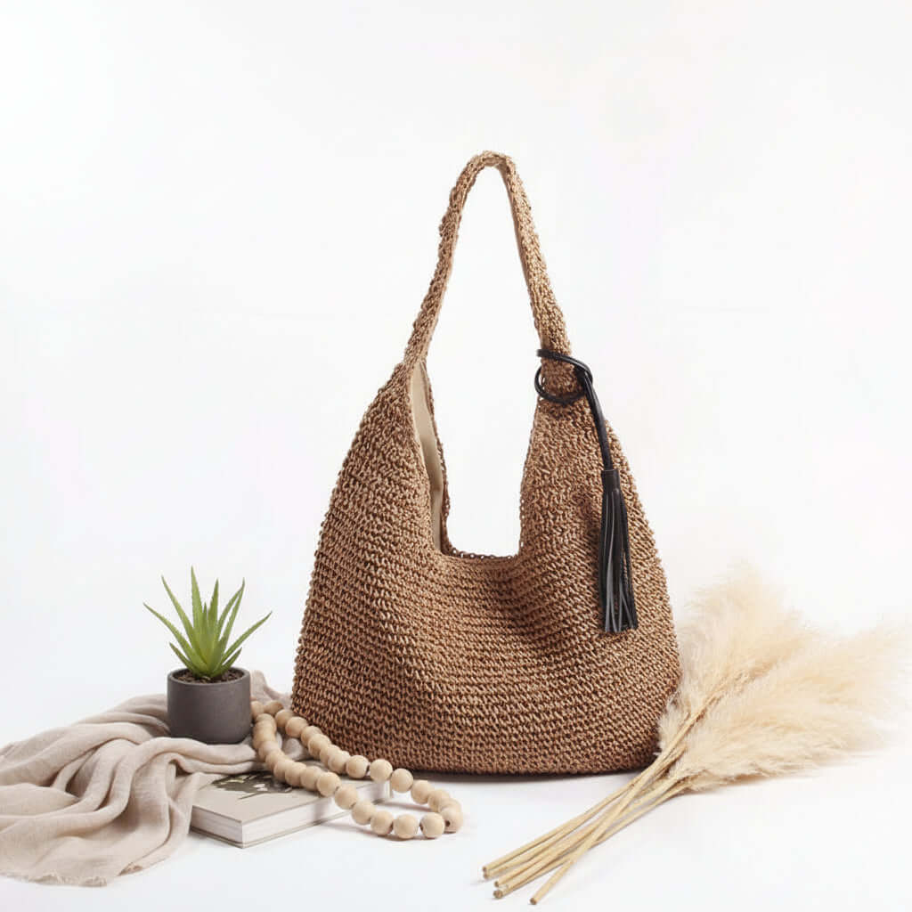 Large capacity straw beach bag Shoulder Woven Casual Beach Bag - Hadi Craft