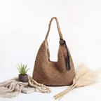 Large capacity straw beach bag Shoulder Woven Casual Beach Bag - Hadi Craft