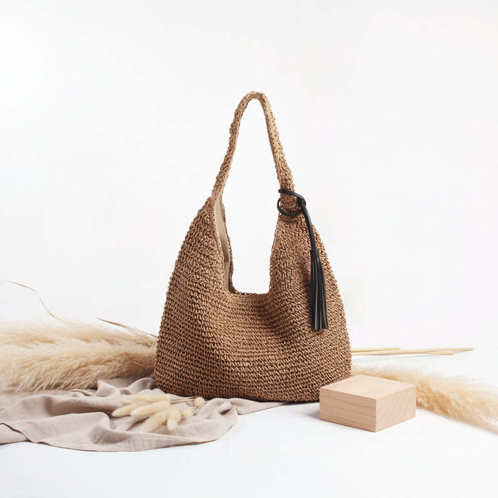 Large capacity straw beach bag Shoulder Woven Casual Beach Bag - Hadi Craft