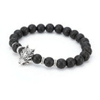 Lava stone bracelet with wolf head Asgard Crafted Grey Wolf Head - Hadi Craft