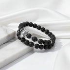 Lava stone bracelet with wolf head Asgard Crafted Grey Wolf Head - Hadi Craft