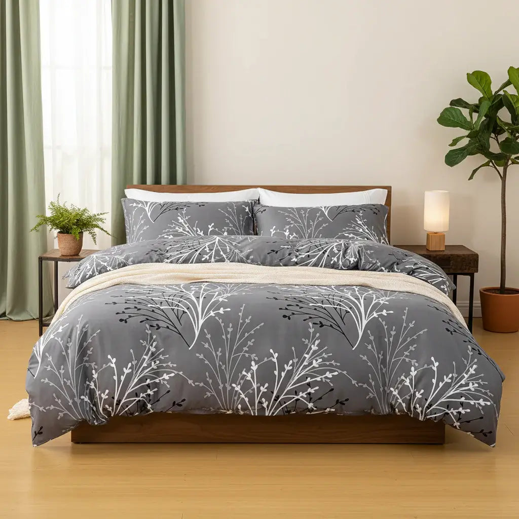 Leaf Floral Duvet Cover Set 1 Duvet Cover & 2 Pillowcase - Hadi Craft