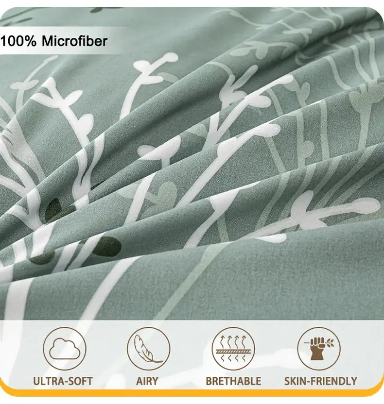 Leaf Floral Duvet Cover Set 1 Duvet Cover & 2 Pillowcase - Hadi Craft