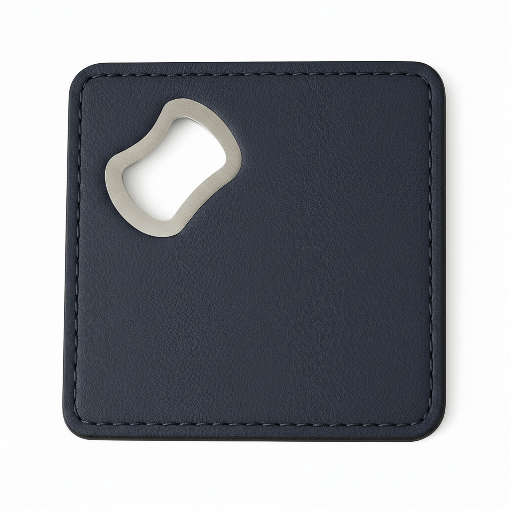 Leather Blue coaster wit engraving and bottle opener with Customize - Hadi Craft
