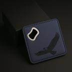 Leather Blue coaster wit engraving and bottle opener with Customize - Hadi Craft