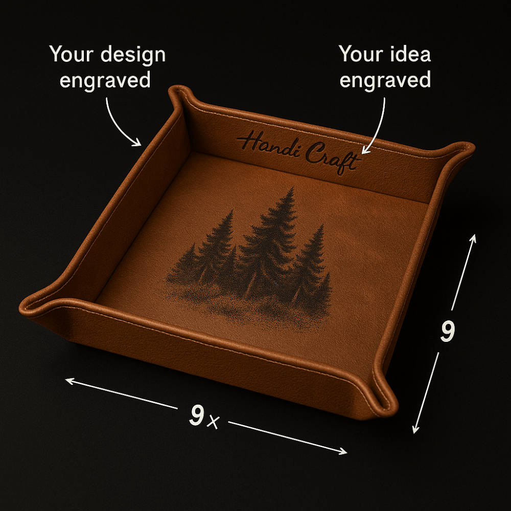Leather catchall tray customize laser engraving desk organizer tray - Hadi Craft