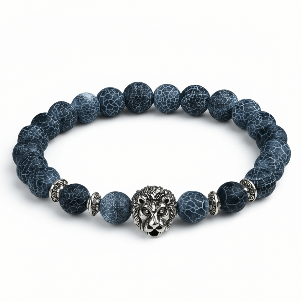 Lion charm black agate bracelet - Black Agate stone Perfect for Gift - Hadi Craft