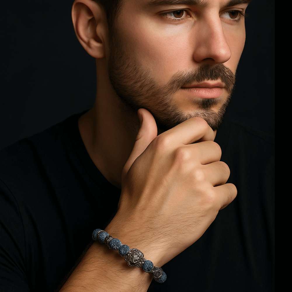 Lion charm black agate bracelet - Black Agate stone Perfect for Gift - Hadi Craft