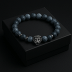 Lion charm black agate bracelet - Black Agate stone Perfect for Gift - Hadi Craft
