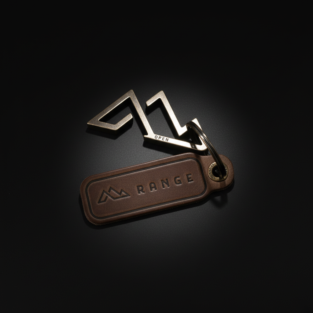 Keychain with metal tag and brown leather tag on a black background Hadi Craft USA