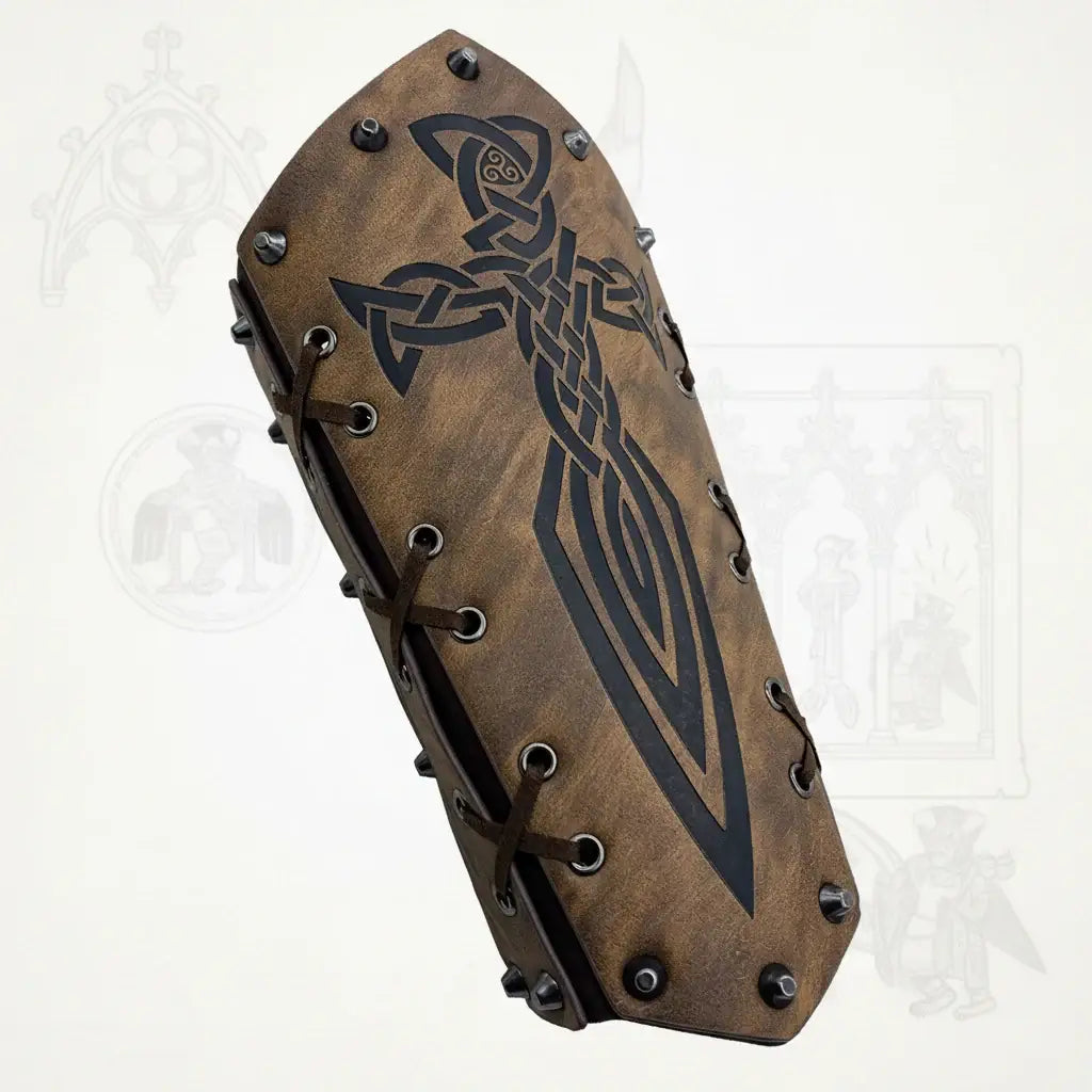 Medieval Embossed Arm Bracers PU Leather Knight Viking Cosplay Gauntlets Costume Props - Hadi Craft