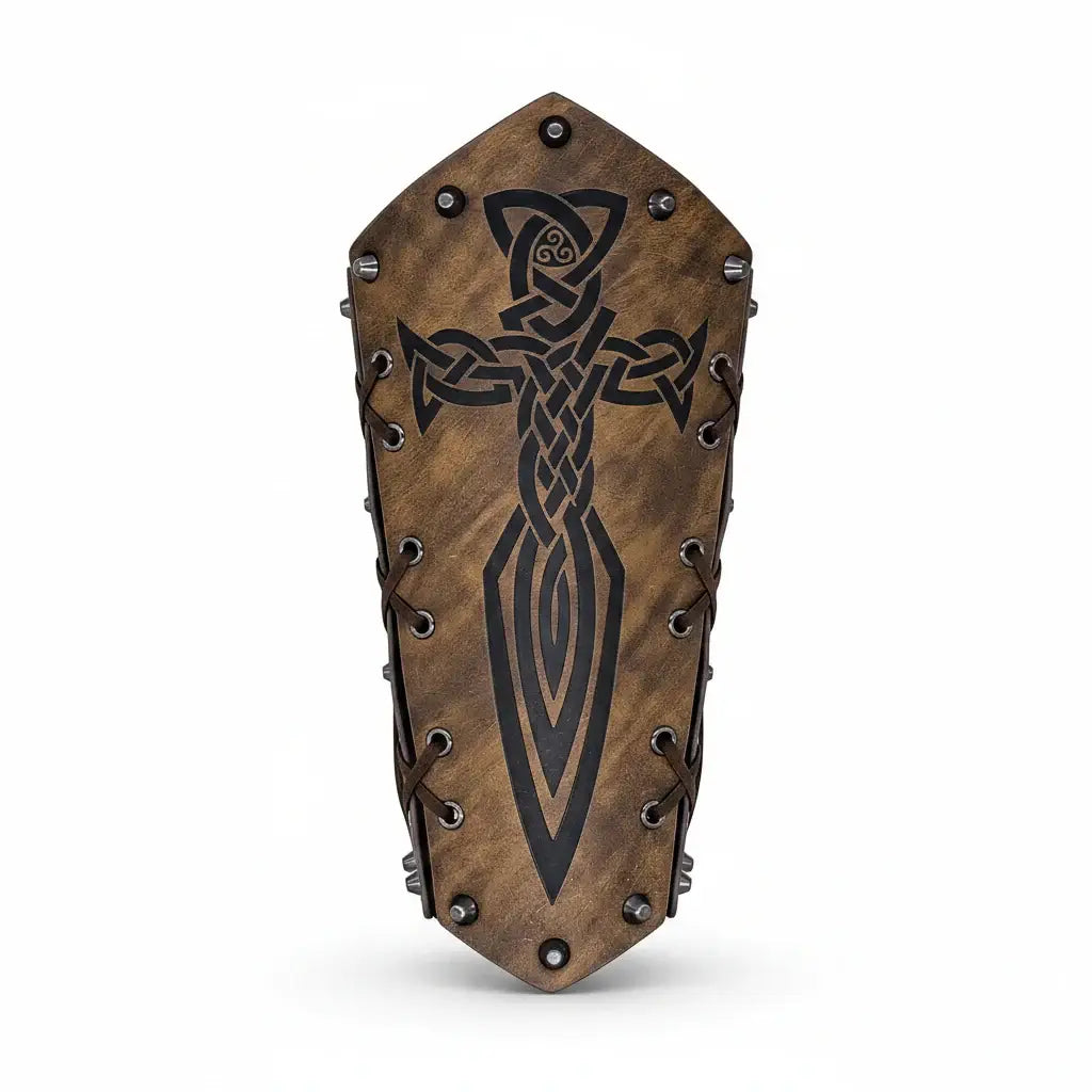 Medieval Embossed Arm Bracers PU Leather Knight Viking Cosplay Gauntlets Costume Props - Hadi Craft