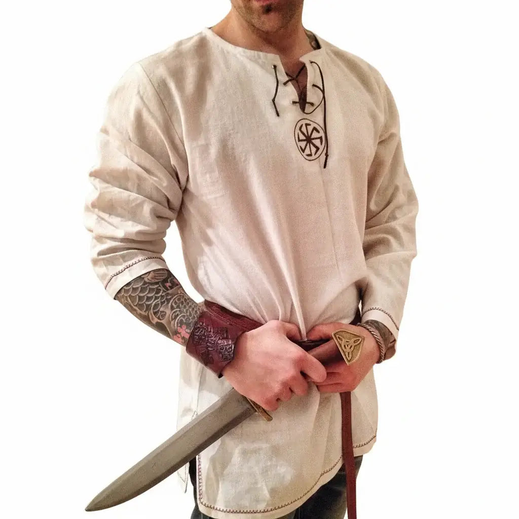 Medieval Knight Tunic Shirt Men Viking Pirate Costume Renaissance Faire Halloween Top - Hadi Craft