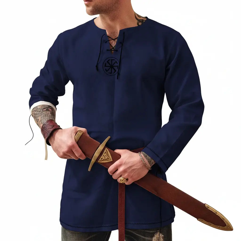 Medieval Knight Tunic Shirt Men Viking Pirate Costume Renaissance Faire Halloween Top - Hadi Craft