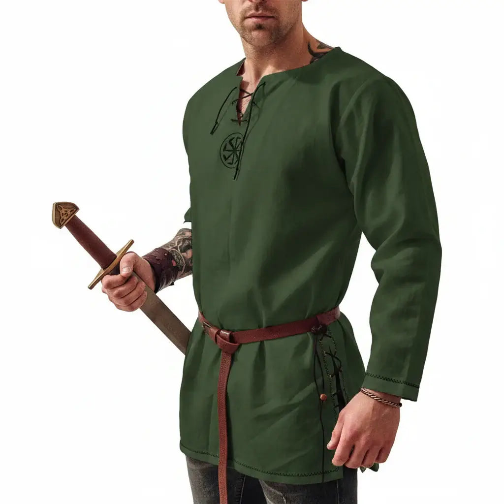 Medieval Knight Tunic Shirt Men Viking Pirate Costume Renaissance Faire Halloween Top - Hadi Craft