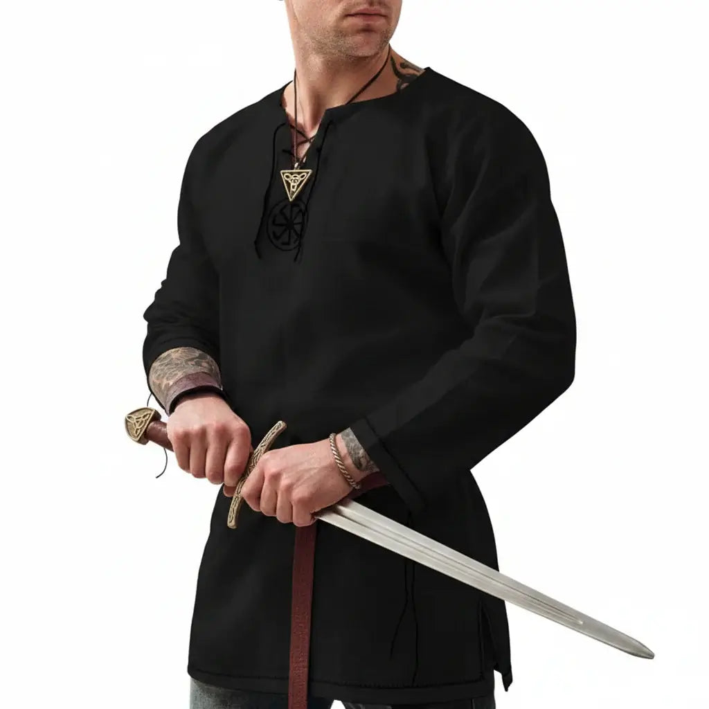 Medieval Knight Tunic Shirt Men Viking Pirate Costume Renaissance Faire Halloween Top - Hadi Craft