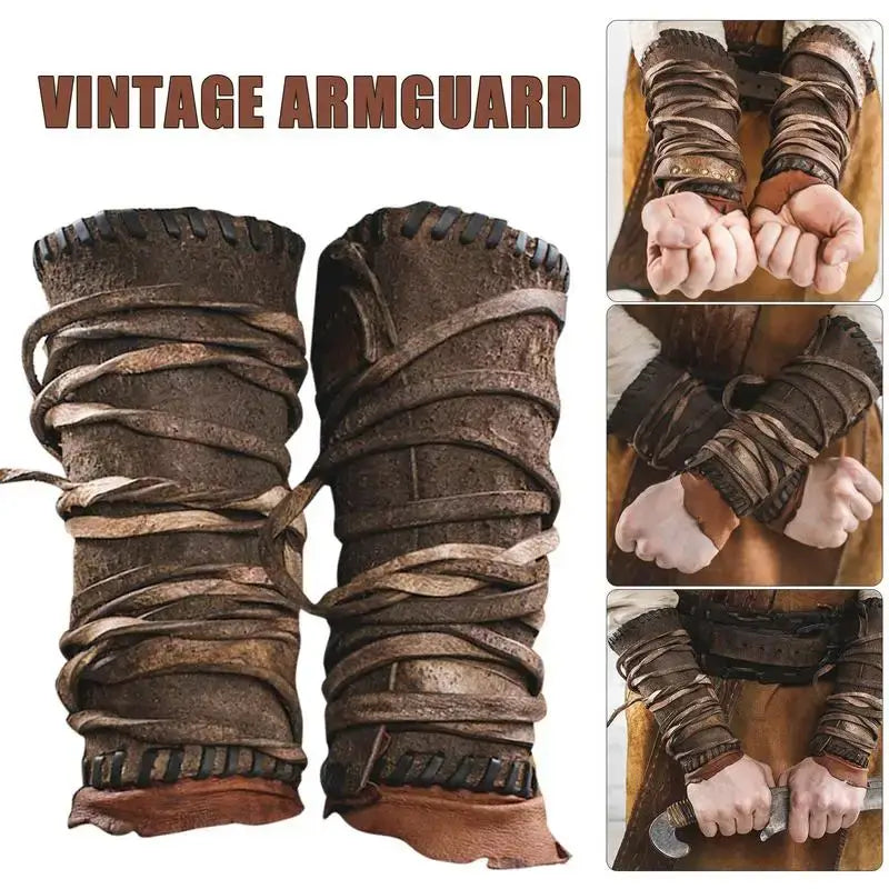 Medieval Leather Arm Guards Viking Bracers Costume Wrist Armor for Renaissance Faire - Hadi Craft