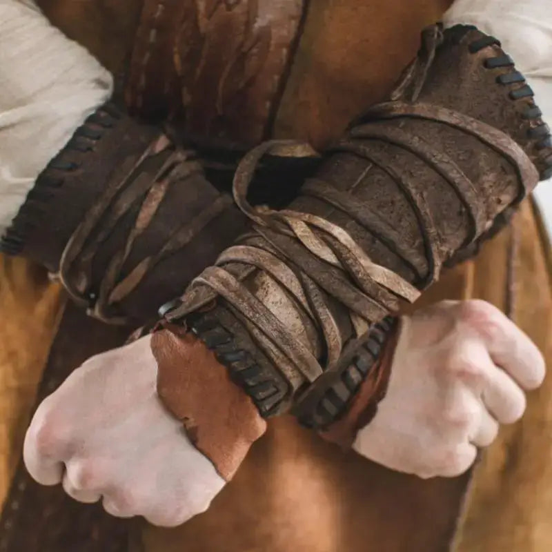 Medieval Leather Arm Guards Viking Bracers Costume Wrist Armor for Renaissance Faire - Hadi Craft
