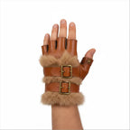Medieval Viking Fur Fingerless Gloves – Steampunk Leather Wrist Guards for Renaissance, Archery & Cosplay - Hadi Craft